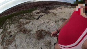 Beach Exhibition in Spliced Sporty Swimsuit – POV Seashore Solo Cumshot with Ex-Wife Audio