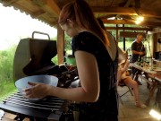Hot and horny Leon Lambert Girls without underwear have a BBQ Party Outdoors within Short Skirt Summer Dress 16/16