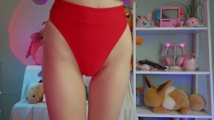 TINY BIKINI'S TRY ON by redhead with tiny shaved pussy