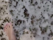 Pink toes walking in freezing cold snow 13/16