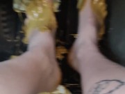 Smashing peanut butter in my Trucks pedals getting the stickiness all over (front & back view) 10/16