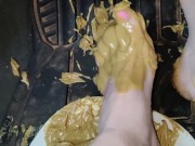 Smashing peanut butter in my Trucks pedals getting the stickiness all over (front & back view) 11/16