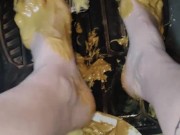 Smashing peanut butter in my Trucks pedals getting the stickiness all over (front & back view) 13/16