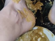 Smashing peanut butter in my Trucks pedals getting the stickiness all over (front & back view) 15/16