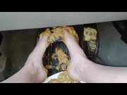 Smashing peanut butter in my Trucks pedals getting the stickiness all over (front & back view) 7/16