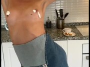 A beautiful milf while cooking dinner decided to sweetly masturbate her pink pussy 4/16