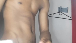 The handsome guy es with his black cock is recording for you