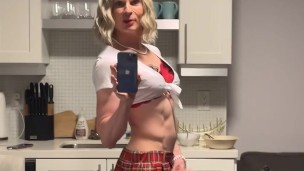 Naughty trans lady dress up and playing with cock