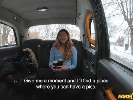 FakeTaxi - Cute Asian babe with sexy natural body and plump ass is desperate to pee before sucking and riding a hard dick