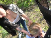 Brunette Makes Her Friend To Suck Stranger 6/16