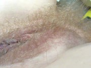 Blonde  pussy hair showing in armchair