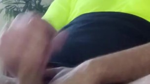 Tradie in Hi Vis Wanks and Cums on Briefs