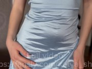 In a blue dress and beige tights with open fingers, I do blowjob and hot footjob 3/16