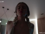 Sharing The Bed With StepSister on Vacation. She Got Scared and Got Cum on Her Panties 11/16