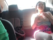 Natural Latina gets horny in the Uber and touches her pretty tits and fingers her pussy 3/16
