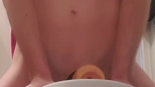 Trying out a new way to fuck my pocket pussy, it works!
