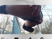 Slutty Ebony shakes ass and shows her holes in forest near public bridge 15/16