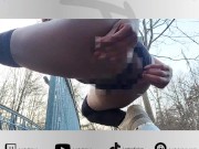 Slutty Ebony shakes ass and shows her holes in forest near public bridge 16/16