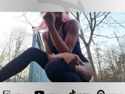 Slutty Ebony shakes ass and shows her holes in forest near public bridge 2/16