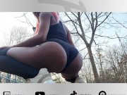 Slutty Ebony shakes ass and shows her holes in forest near public bridge 4/16
