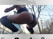 Slutty Ebony shakes ass and shows her holes in forest near public bridge 9/16