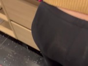 he comes to rub on my leggings and he cums on my small tits 4/16