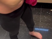 he comes to rub on my leggings and he cums on my small tits 6/16