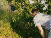 OLD4K. Girl tempts old man and gets it on with him in the greenery 2/16