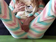 schoolgirl with small tits in pajamas masturbate pussy and squirting orgasm 3/16