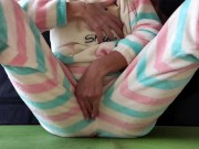 schoolgirl with small tits in pajamas masturbate pussy and squirting orgasm 4/16