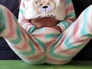 schoolgirl with small tits in pajamas masturbate pussy and squirting orgasm 9/16