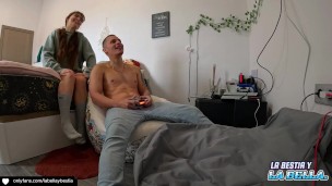 I don't let my stepbrother play and convince him to play with my hot pussy for his cock.