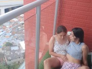 passionate kisses and touching my girlfriend's pussy on the balcony 16/16