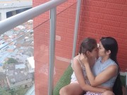 passionate kisses and touching my girlfriend's pussy on the balcony 5/16
