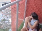 passionate kisses and touching my girlfriend's pussy on the balcony 8/16