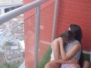 passionate kisses and touching my girlfriend's pussy on the balcony 9/16