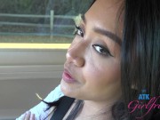 Vacation hookup blowjob in car and pussy play before peeing after a roadtrip Jade Kimiko 14/16