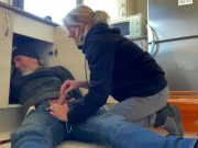 HOT WIFE BLOWJOB TO THE PLUMBER IN MY KITCHEN