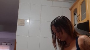 I eat my stepmother's delicious ass and pussy in the kitchen and doggy style. I crush her huge ass w