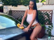 Big Tit Helen Washing Cars With Her Tits 2/16
