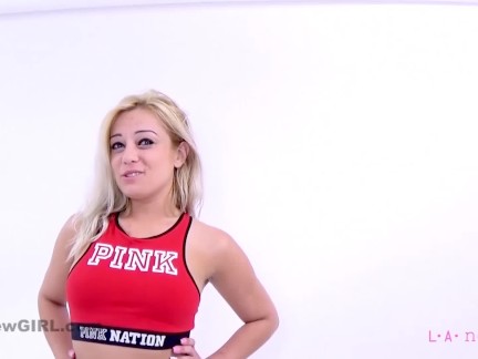 Slutty Blonde swallows cum
