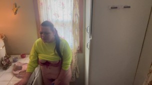 Pretty face plays with herself