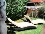 Zazie Skymm walks slowly while losing her clothes by the pool 15/16