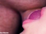 Ultra close up cum in her mouth! She lazy teases dick with lips and tongue, all face covered in cum 13/16