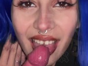 my gothic girlfriend plays with her tongue while I jerk off