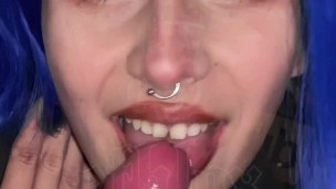 my gothic girlfriend plays with her tongue while I jerk off