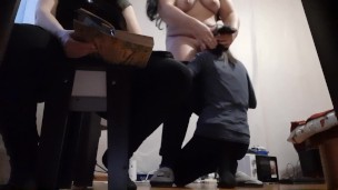 While my teacher and I are preparing to take the exam, my girlfriend gives me cunnilingus, risky sex