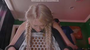 Taylor Mae spanking bench vibrator, tickle, and flogging