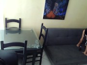 I fuck my lover with my arne on the couch in my stepsister's office