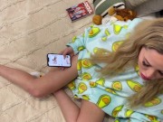 Sexy Blonde MILF gets horny and wants to cheat her husband with a guy and by playing with his balls and cock 4/16